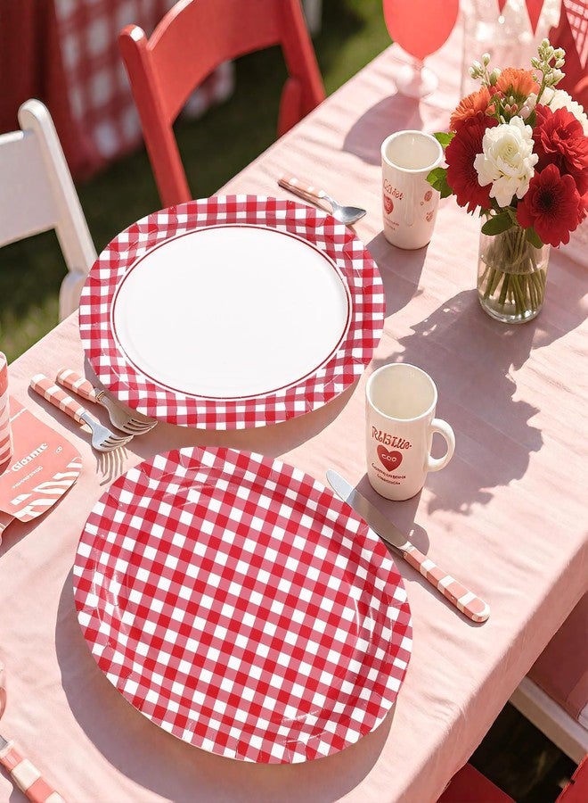 Grencian 100Pcs Red Gingham Oval Paper Plates 10" x 12" Large Heavy Duty Red and White Checked Plaid Disposable Dessert Plates Sturdy Platters for Summer Picnic BBQ Birthday Crawfish Boil Party Supplies - Image 5