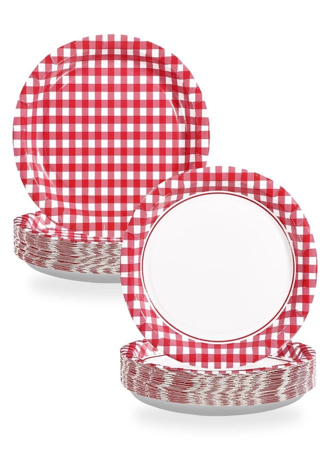 Grencian 100Pcs Red Gingham Oval Paper Plates 10" x 12" Large Heavy Duty Red and White Checked Plaid Disposable Dessert Plates Sturdy Platters for Summer Picnic BBQ Birthday Crawfish Boil Party Supplies - Image 1