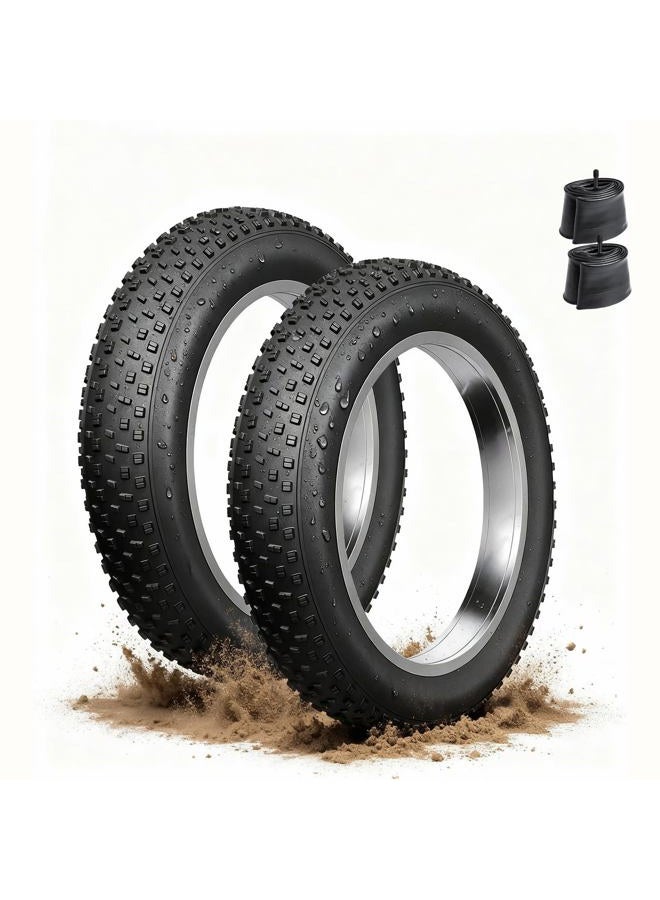 kulifoo Fat Tire Electric Bike Tires 20x4.0 2-Pack All Terrain Puncture Proof Ebike Tires with Deep Tread, Wear-Resistant for Snow/Sand/Beach/Off-Road - 20 inch Compatible with Fat Tire Bikes - Image 1