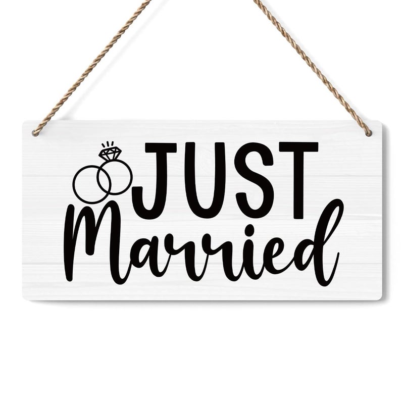 BELLOWDEER Rustic Wedding Sign Just Married  Engagement Wedding Photo Props Sign  Weddings Decor Stuff Engagement Party Decorations 12x6 Inches (White) - Image 1