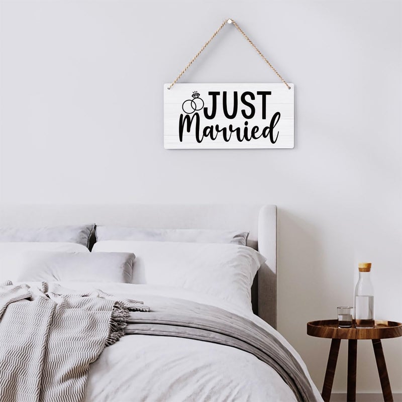 BELLOWDEER Rustic Wedding Sign Just Married  Engagement Wedding Photo Props Sign  Weddings Decor Stuff Engagement Party Decorations 12x6 Inches (White) - Image 5
