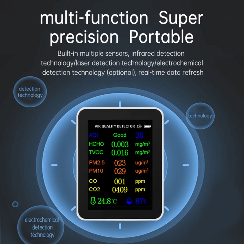 Air Quality Monitor: 9In1 High Accurate Sensors Carbon Dioxide Detector - TFT Color Display Tuya Wifi Monitor for Home Indoor Air Quality Testing - Image 4