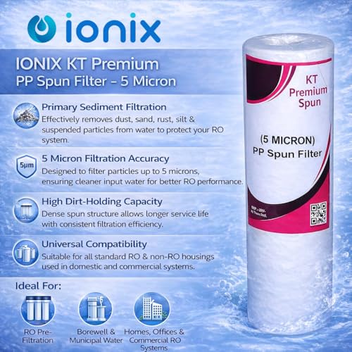 IONIX 20 Inch slim housing,Pre filter 20 inches forr Commercial and Domestic Water Purifier, For usage upto 300 liters per day (0.5 Inch Inlet Outlet, Sediment Filter) - Image 5