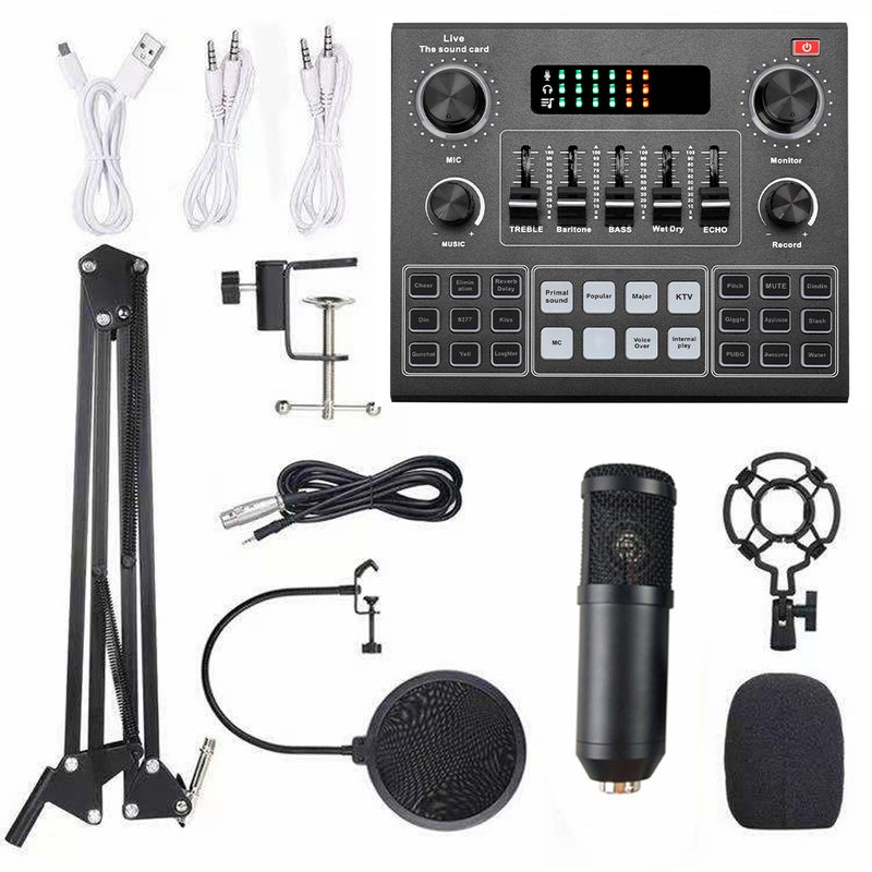 Multifunctional Live V9 Sound Card and BM800 Suspension Microphone Kit Broadcasting Recording Condenser Microphone Set Intelligent Webcast Live Sound Card for Computers and Mobilephone - Image 1