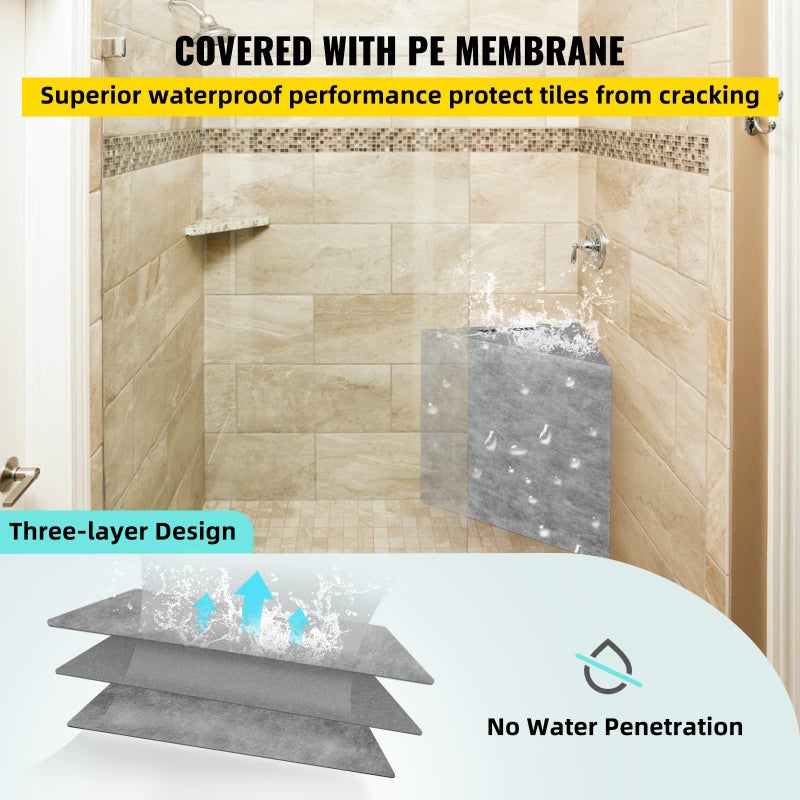 VEVOR مقعد دش بلاط VEVOR، 22.4" × 16" × 20" جاهز لتبليط مقعد الدش، مقاوم للماء من المصنع و 100% خالي من التسرب، مقعد زاوية دش قابل للتبليط بقدرة تحمل 440 رطل، رمادي - Image 5