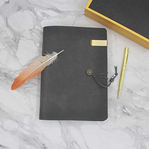 WONDERPOOL Leather Journal A5 Refillable 6 Ring Binder Notebook with Lined Paper and Pen,Writing Diary for Work Travel and Agenda Plan (A5, Grey) - Image 2
