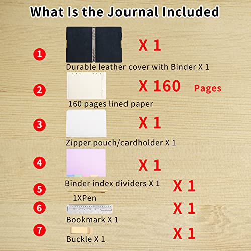 WONDERPOOL Leather Journal A5 Refillable 6 Ring Binder Notebook with Lined Paper and Pen,Writing Diary for Work Travel and Agenda Plan (A5, Grey) - Image 4