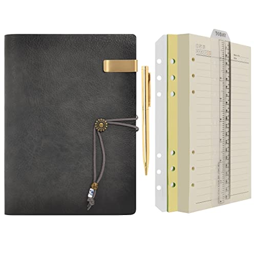 WONDERPOOL Leather Journal A5 Refillable 6 Ring Binder Notebook with Lined Paper and Pen,Writing Diary for Work Travel and Agenda Plan (A5, Grey) - Image 1