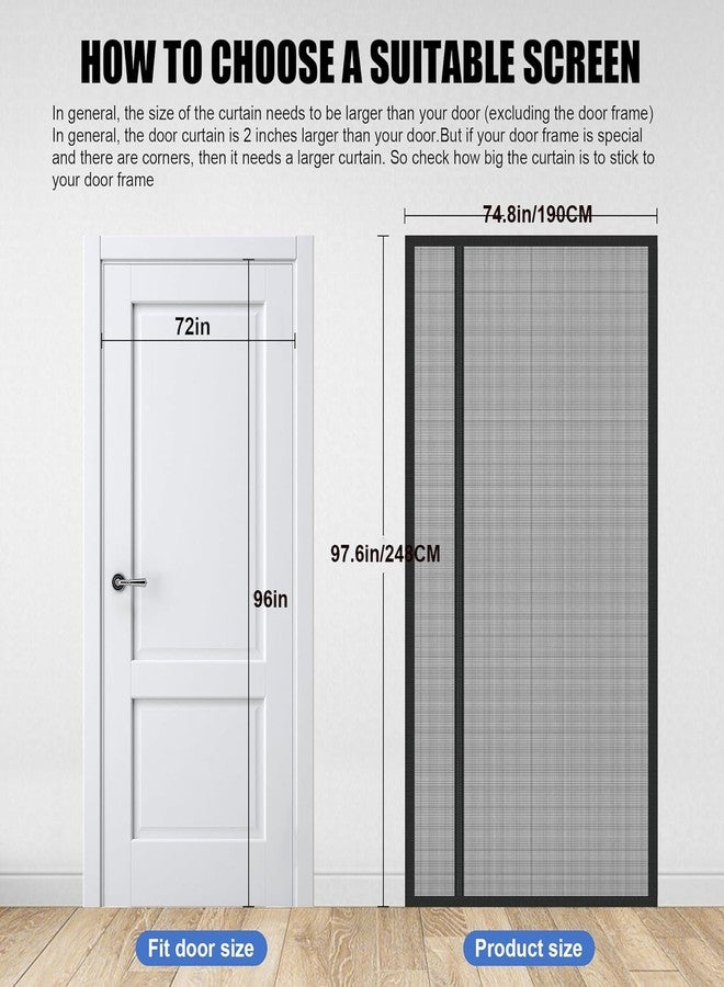 LIAMST Magnetic Screen Door Thicker 265g/㎡ Mesh, Reversible Left Right Side Opening Wide Magnetic Screen Door, Upgraded-Model Full Strip Magnets for Sliding & French Doors (Black, Fit Door Size 72 x 96 inch) - Image 2