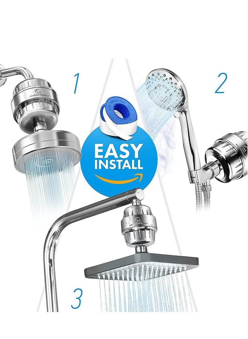 RATSAW - Shower Filter 25 Stage Shower Filter Water Softener, Shower Head Filter for Hard Water with 2 Replaceable Filter Cartridges Universal Replaceable Shower Head Water Purifier to Remove Chlorine - Image 1
