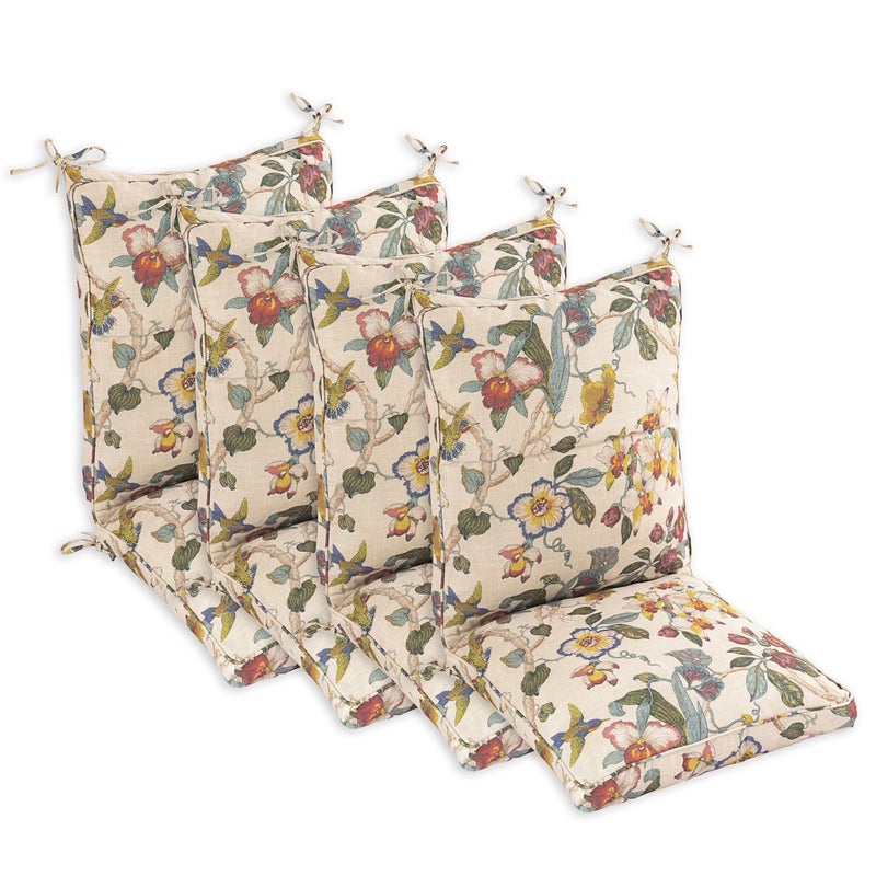 Set of 4 Outdoor Dining Chair Cushions Comfort Patio Seating Cushions 44 x21x45 inch Single Welt and Zipper 4 Khaki Floral Essence