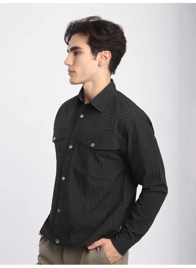 Beyoung Black Block Textured Shacket