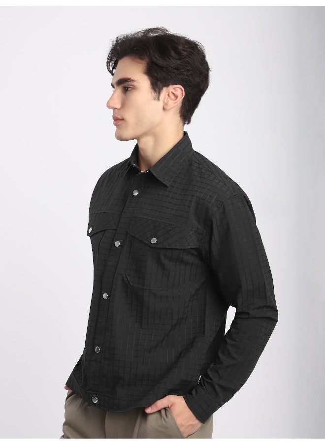 Beyoung Black Block Textured Shacket  - Image 3
