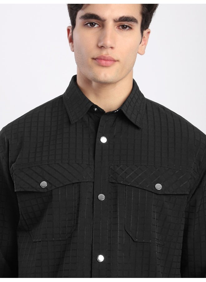 Beyoung Black Block Textured Shacket  - Image 4
