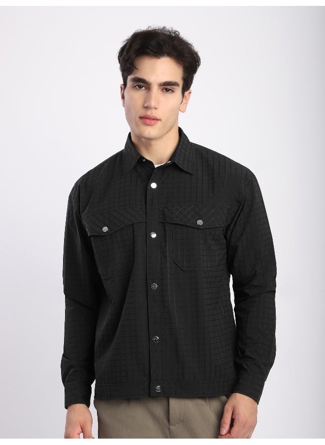 Beyoung Black Block Textured Shacket  - Image 1