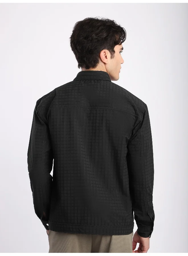 Beyoung Black Block Textured Shacket