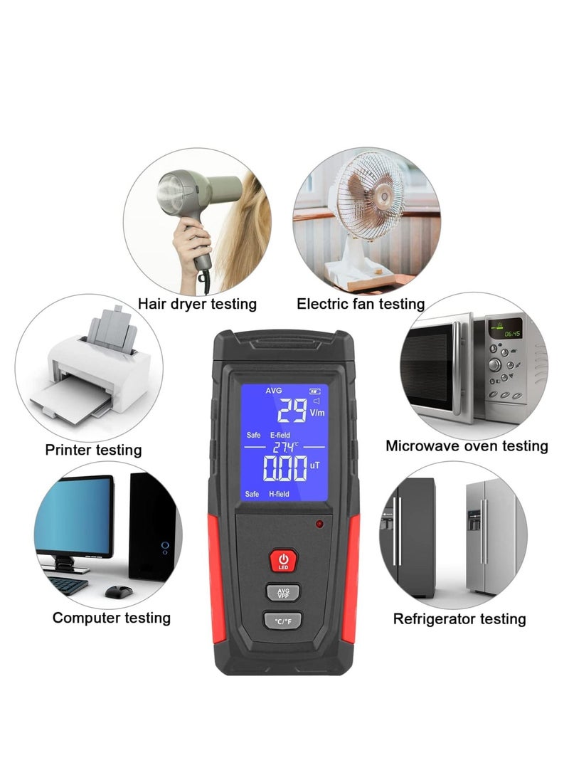 Excefore - EMF Meter, Portable Digital Radiation Detector, Handheld EMF Detector for Home/Outdoor, Electric/Magnetic Field/Ghost Detector - LED Light & Sound Alarm Black (1-1999V/m, 0.01-99.99μT) - Image 1
