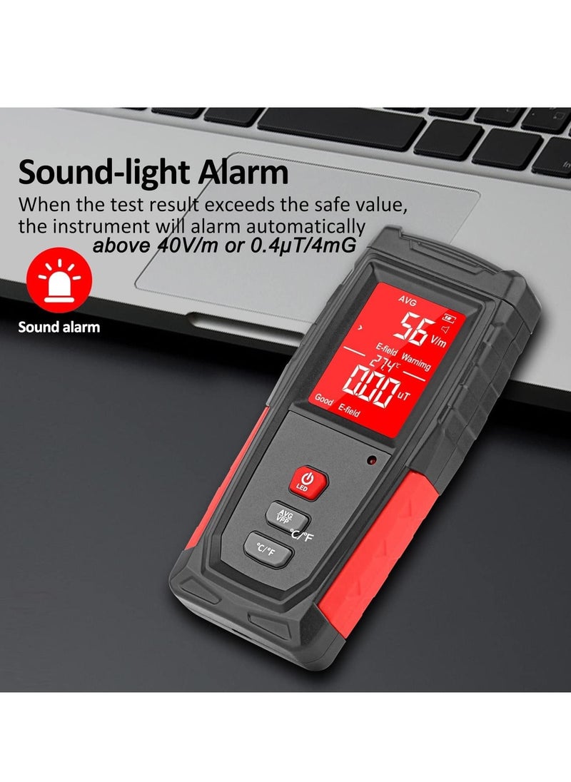 Excefore - EMF Meter, Portable Digital Radiation Detector, Handheld EMF Detector for Home/Outdoor, Electric/Magnetic Field/Ghost Detector - LED Light & Sound Alarm Black (1-1999V/m, 0.01-99.99μT) - Image 1