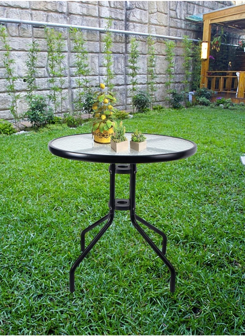 DubaiGallery Patio Bistro Round Metal Glass Table,Dining Table with Glass Table Top Metal Coffee Table for Lawn Garden Pool Steel Frame Commercial Party Table,Black  - Image 3