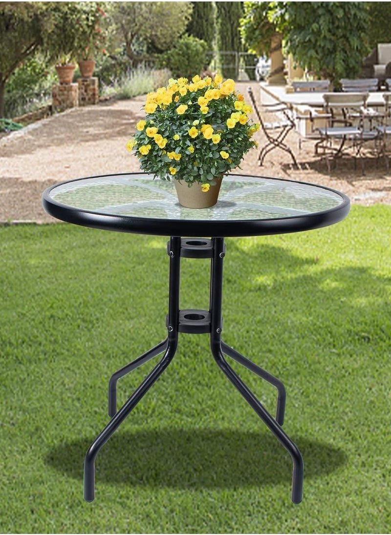 DubaiGallery Patio Bistro Round Metal Glass Table,Dining Table with Glass Table Top Metal Coffee Table for Lawn Garden Pool Steel Frame Commercial Party Table,Black  - Image 4