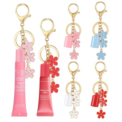 LUHOHI 4PCS Lip Balm Cap Keychain With Flower Charms for Summer Fridays, Lip Gloss Holder Keychains Kit for Summerfridays 0.5oz Portable Purse Accessories （No Lip Balm） - Image 1