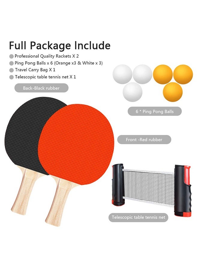 YelaJoy Table Tennis Paddle Set, with Retractable Ping Pong Net, 2 Professional Table Tennis Rackets, 6 Balls, Storage Bag, Ideal Indoor and Outdoor Table Tennis Rackets Set Family Fun, Gift - Image 2
