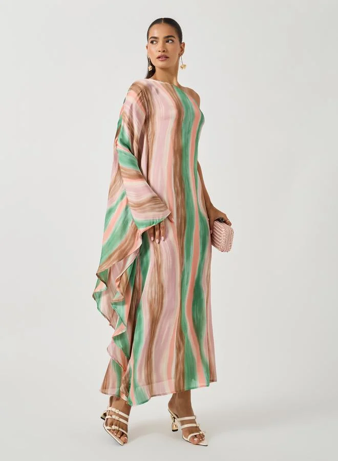 Styli Styli Tie and Dye Print One Shoulder Neck Kaftan Maxi Dress