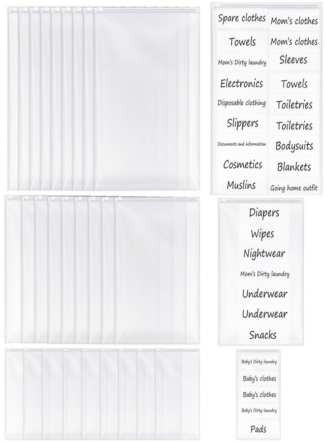 Honoson 30 Pcs Hospital Bags for Labor and Delivery with Stickers Resealable Hospital Essentials Organizing Pouches Frosted Zipper Plastic Mommy Maternity Bag for Newborn First Time Baby Shower - Image 1