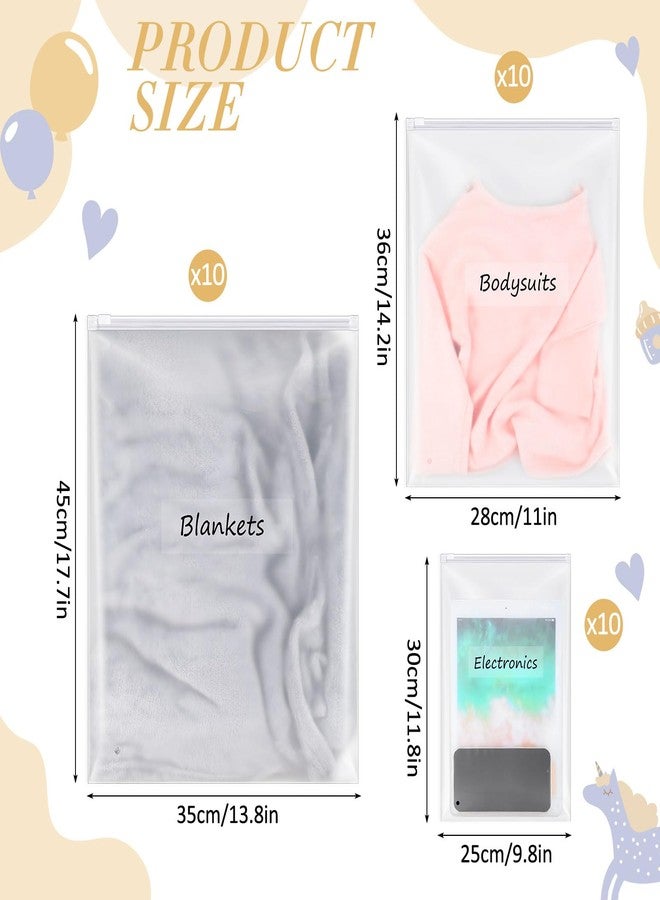 Honoson 30 Pcs Hospital Bags for Labor and Delivery with Stickers Resealable Hospital Essentials Organizing Pouches Frosted Zipper Plastic Mommy Maternity Bag for Newborn First Time Baby Shower - Image 2