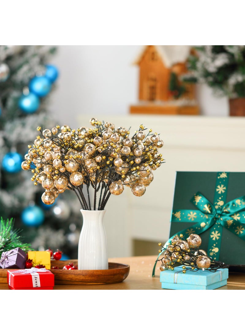 Geosar Geosar 24 Pieces Christmas Glitter Berries Stems 10 Inch Christmas Berry Picks Artificial Glittered Berries Ornaments Floral Stems for Christmas Tree  Home Wreath  Party Decoration (Champagne Gold)  - Image 2