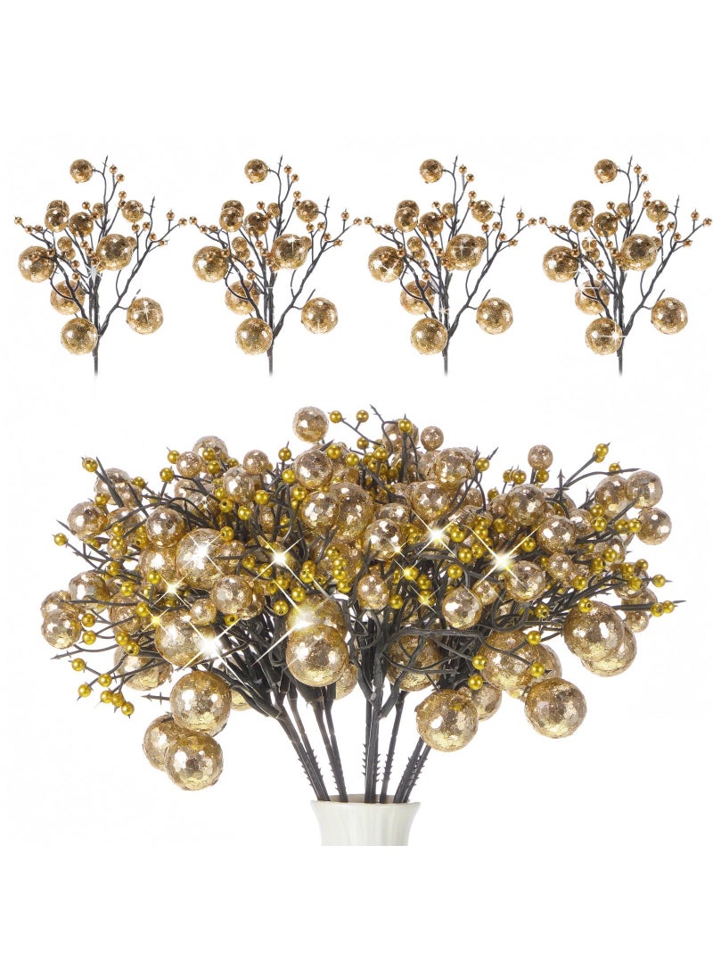 Geosar Geosar 24 Pieces Christmas Glitter Berries Stems 10 Inch Christmas Berry Picks Artificial Glittered Berries Ornaments Floral Stems for Christmas Tree  Home Wreath  Party Decoration (Champagne Gold)  - Image 1