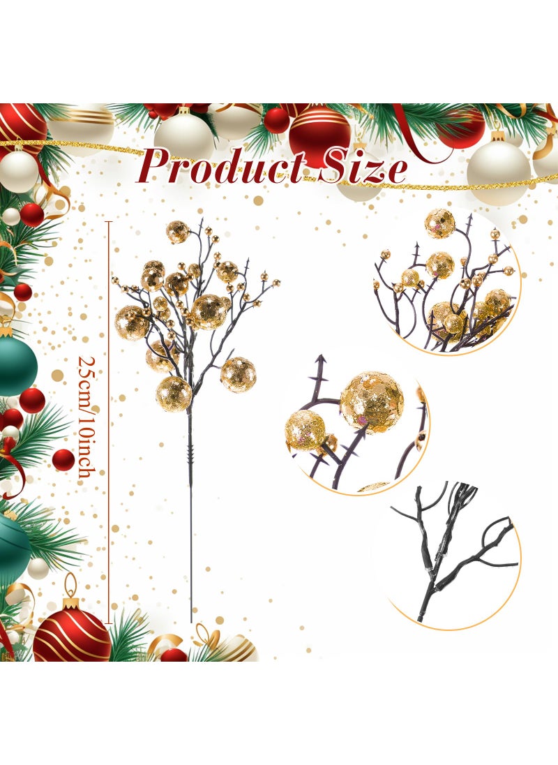 Geosar Geosar 24 Pieces Christmas Glitter Berries Stems 10 Inch Christmas Berry Picks Artificial Glittered Berries Ornaments Floral Stems for Christmas Tree  Home Wreath  Party Decoration (Champagne Gold)  - Image 3