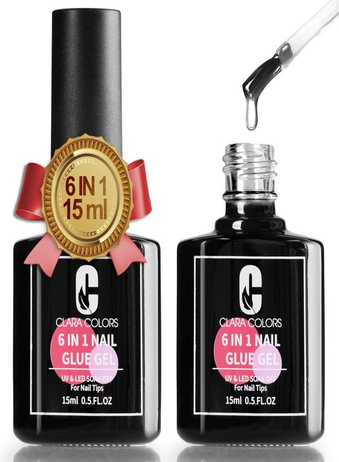 Clara Colors 2PCS 15ml Gel Nail Glue, 6 in 1 Nail Glue Gel for Acrylic Nails, Press on Nails, Super Strong UV Gel Glue for Nail Extensions/Nail Glue/Base Gel/Bloom Gel/Adhesive Bond/Strengthen Gel - Image 1