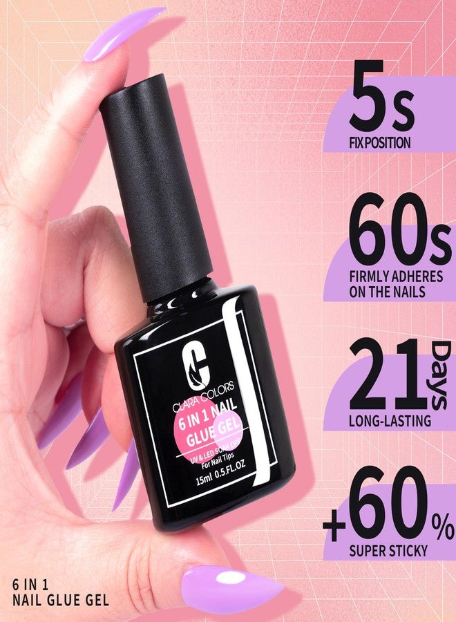 Clara Colors 2PCS 15ml Gel Nail Glue, 6 in 1 Nail Glue Gel for Acrylic Nails, Press on Nails, Super Strong UV Gel Glue for Nail Extensions/Nail Glue/Base Gel/Bloom Gel/Adhesive Bond/Strengthen Gel - Image 3