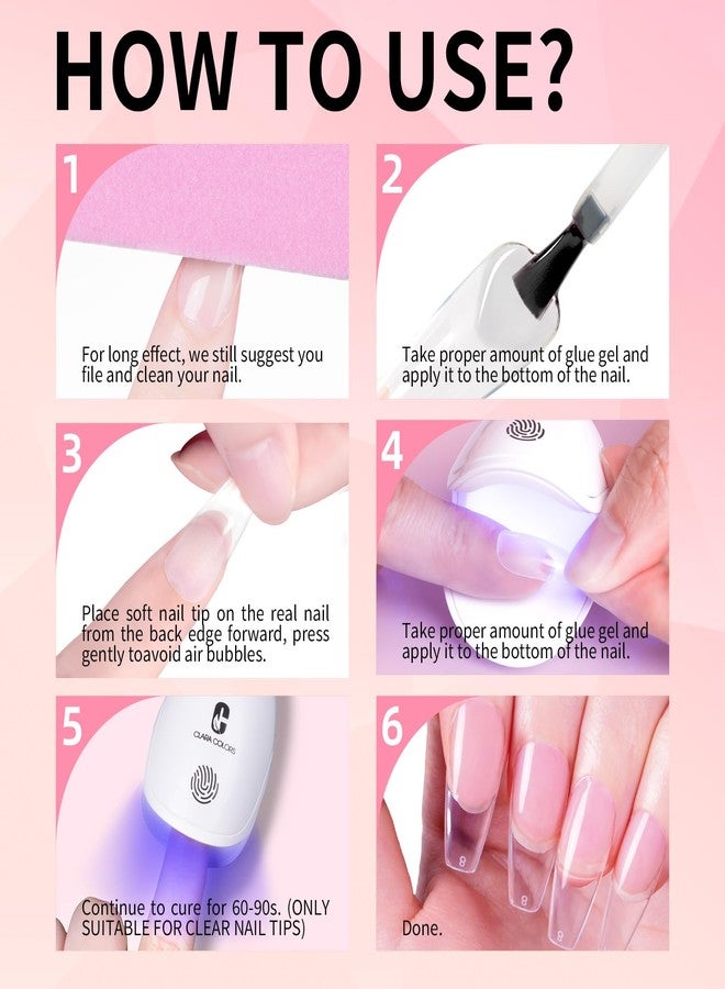 Clara Colors 2PCS 15ml Gel Nail Glue, 6 in 1 Nail Glue Gel for Acrylic Nails, Press on Nails, Super Strong UV Gel Glue for Nail Extensions/Nail Glue/Base Gel/Bloom Gel/Adhesive Bond/Strengthen Gel - Image 5