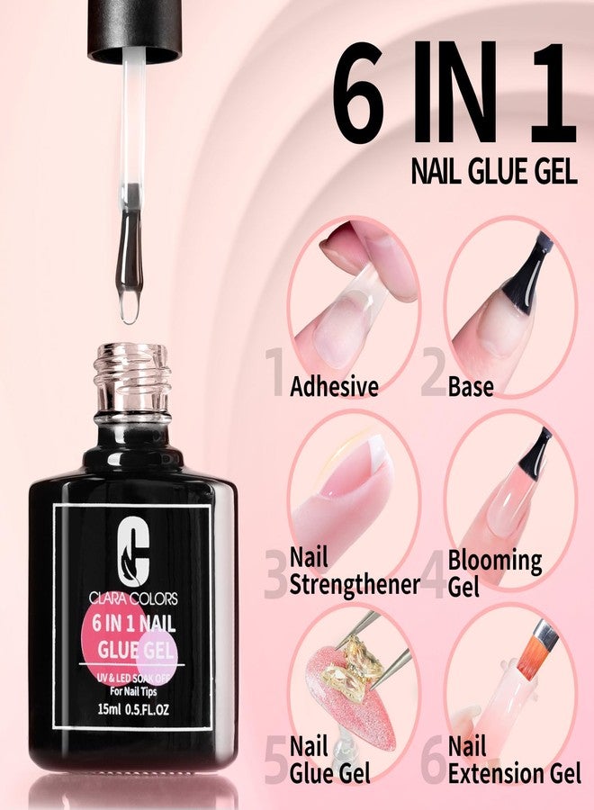 Clara Colors 2PCS 15ml Gel Nail Glue, 6 in 1 Nail Glue Gel for Acrylic Nails, Press on Nails, Super Strong UV Gel Glue for Nail Extensions/Nail Glue/Base Gel/Bloom Gel/Adhesive Bond/Strengthen Gel - Image 2