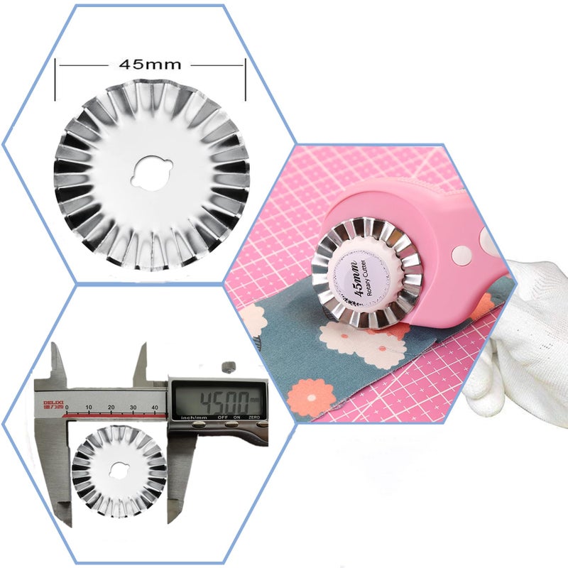 KAMSANG 45mm Pinking Rotary Cutter Blades, Wavy Replacement Blades, Pinking Rotary Blades Refill 45mm,Fits Fiskars,OLFA,Fabric Cutting Blades Refill for Quilting Scrapbooking Sewing Arts &Crafts, 5-Pack - Image 4