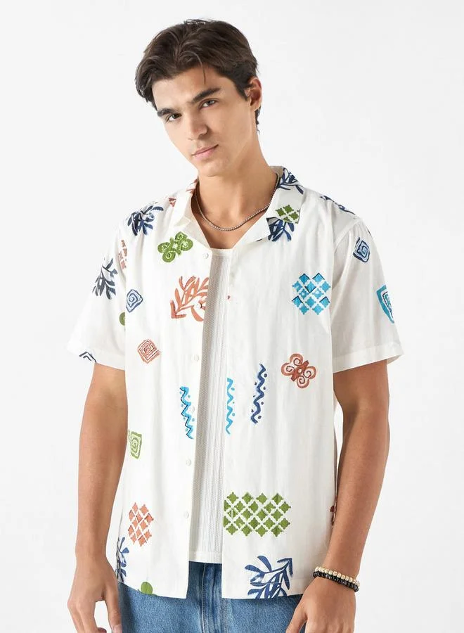 Lee Cooper Lee Cooper Relaxed Fit Printed Short Sleeves Shirt with Stitch Detail