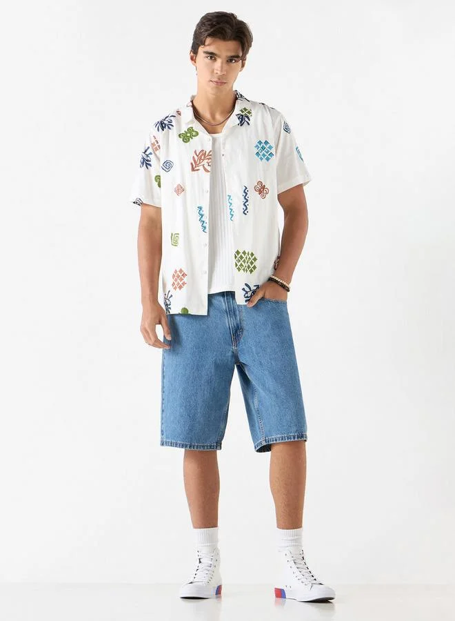 Lee Cooper Lee Cooper Relaxed Fit Printed Short Sleeves Shirt with Stitch Detail