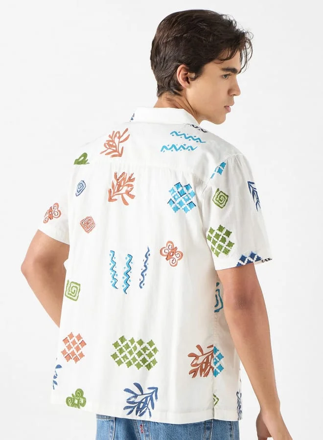 Lee Cooper Lee Cooper Relaxed Fit Printed Short Sleeves Shirt with Stitch Detail