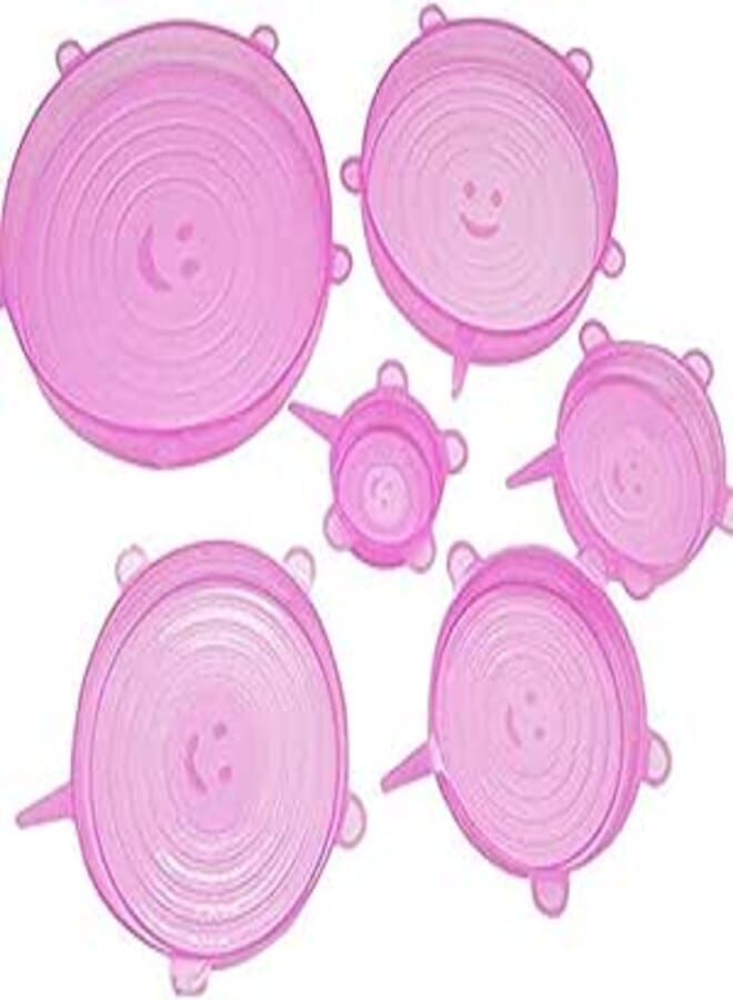 Generic Reusable Silicone Stretch Set of 6 Lids For Bowl Cup Pot Pan Plate Dish Fruit Vegetable Covers Flexible Cooking Seal Microwave Mugs Lids Apply to All Kinds of Food Storage Container (Pink)