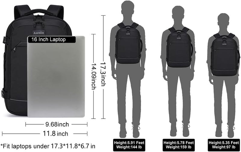 Asenlin 40L Travel Backpack for Women Men，17 Inch Laptop Daypack Flight Approved Luggage Carry On Water Resistant Computer Bag - Image 5