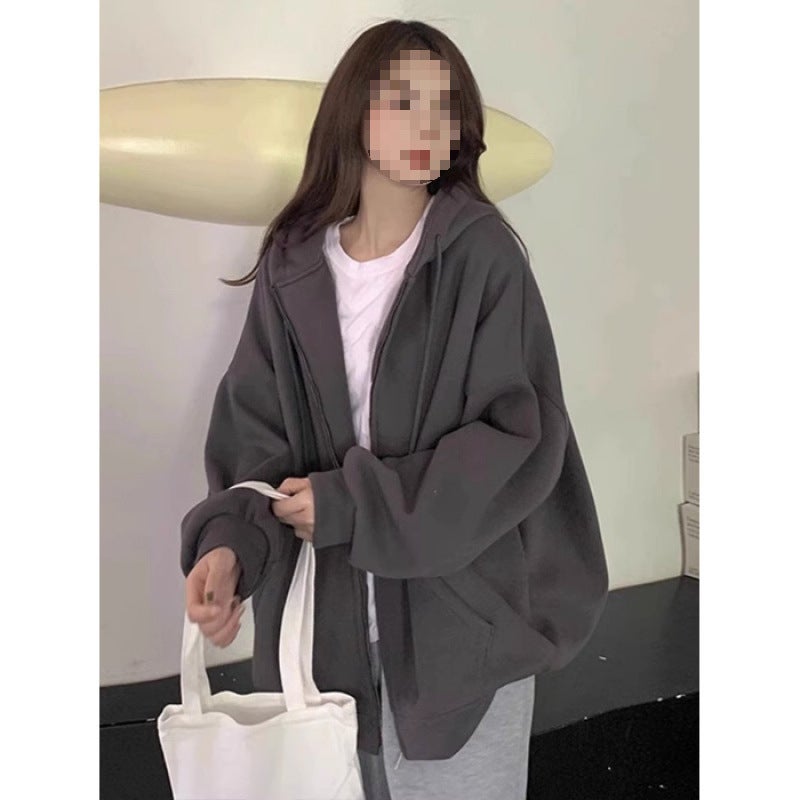 Womens Sweater Spring and Autumn Thin Coat Trendy Student Loose Cardigan Top 2300 dark gray 