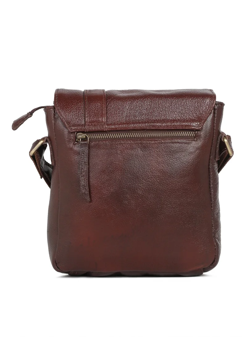 TEAKWOOD  Teakwood Genuine Leather Messenger Bag for Men | Cherry Brown Crossbody Sling Bag | Fits Tablet | Multi-Compartment | Adjustable Shoulder Strap | Lightweight Durable Design | Ideal for Office, Travel & Daily Use for Men | Best Price UAE