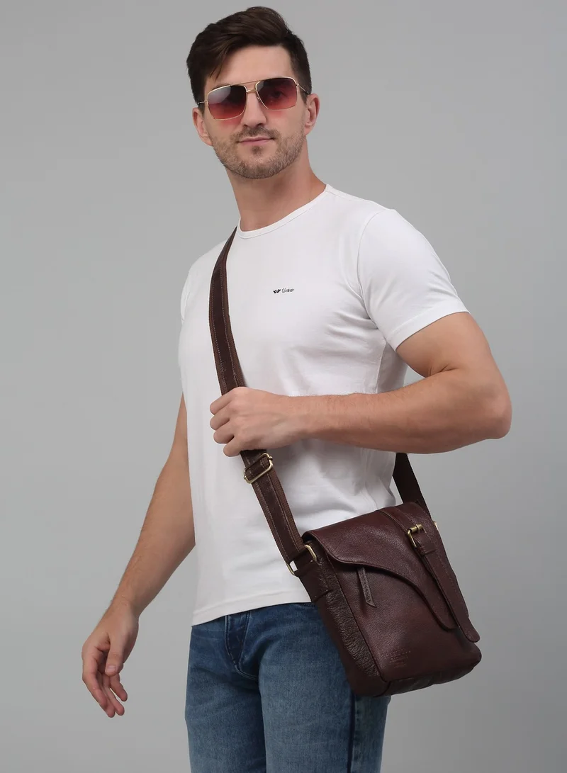 TEAKWOOD  Teakwood Genuine Leather Messenger Bag for Men | Cherry Brown Crossbody Sling Bag | Fits Tablet | Multi-Compartment | Adjustable Shoulder Strap | Lightweight Durable Design | Ideal for Office, Travel & Daily Use for Men | Best Price UAE