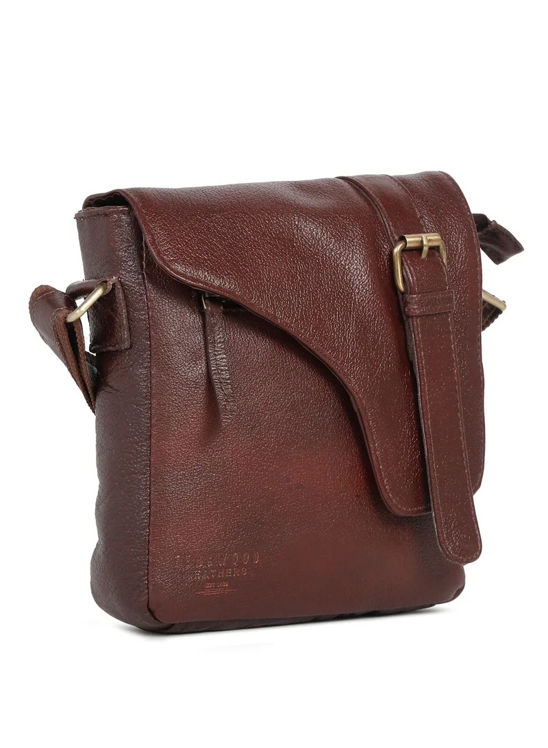 TEAKWOOD  Teakwood Genuine Leather Messenger Bag for Men | Cherry Brown Crossbody Sling Bag | Fits Tablet | Multi-Compartment | Adjustable Shoulder Strap | Lightweight Durable Design | Ideal for Office, Travel & Daily Use for Men | Best Price UAE