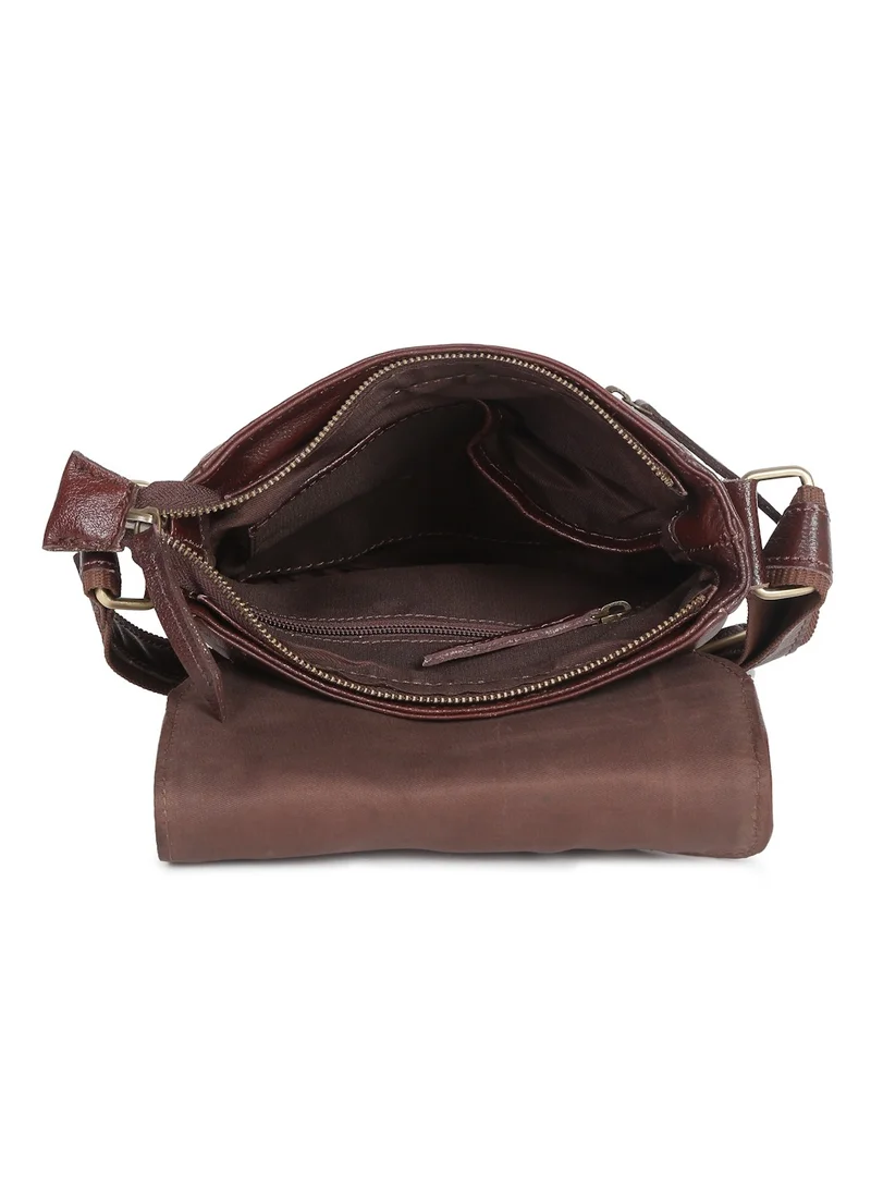 TEAKWOOD  Teakwood Genuine Leather Messenger Bag for Men | Cherry Brown Crossbody Sling Bag | Fits Tablet | Multi-Compartment | Adjustable Shoulder Strap | Lightweight Durable Design | Ideal for Office, Travel & Daily Use for Men | Best Price UAE