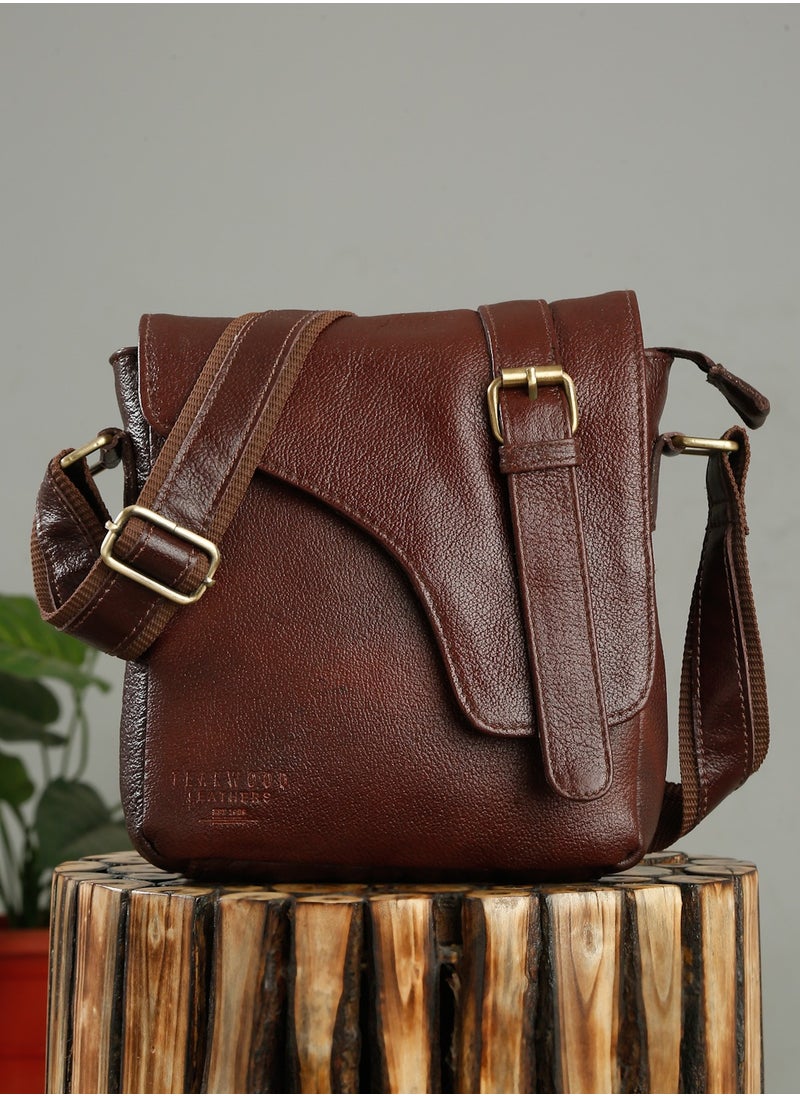 TEAKWOOD Real Genuine Leather Messenger Crossbody Bag Brown  - Image 1