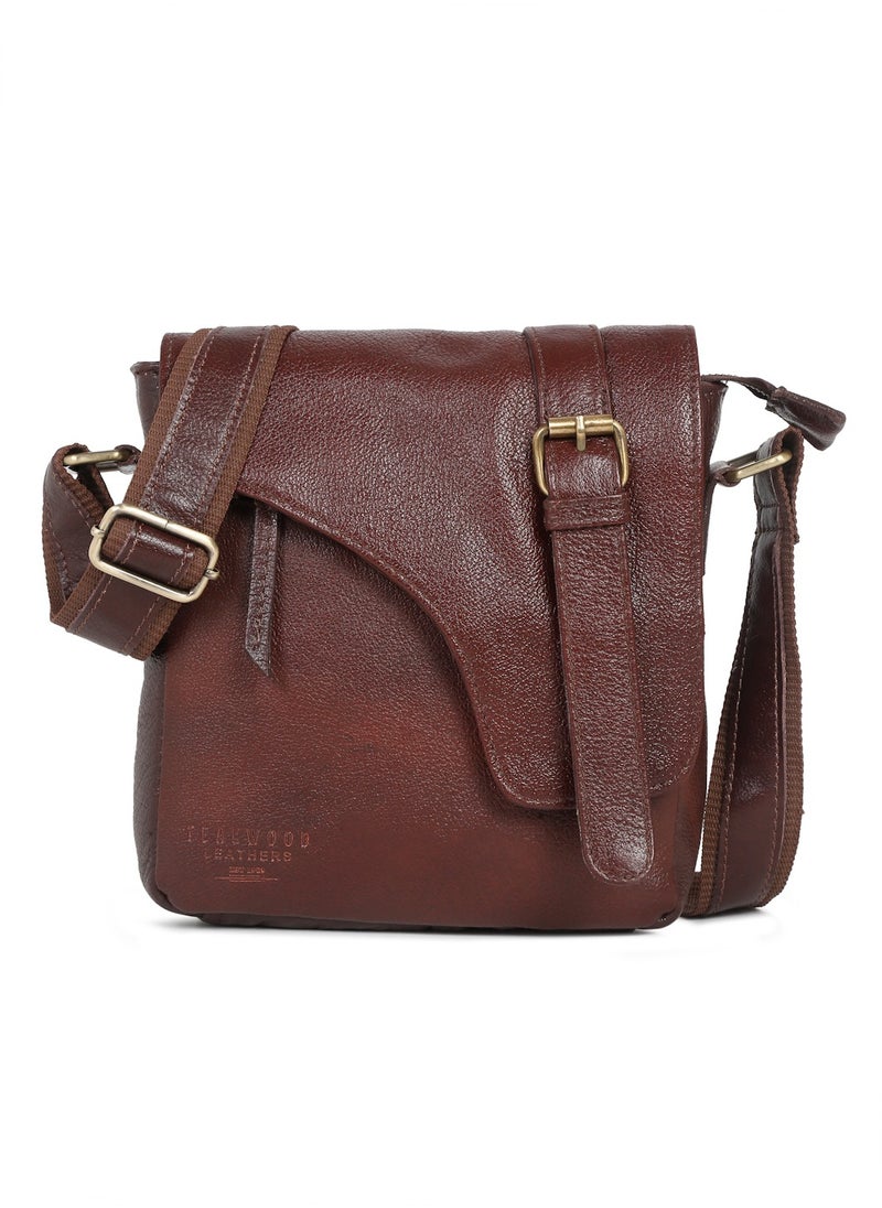 TEAKWOOD Real Genuine Leather Messenger Crossbody Bag Brown  - Image 2