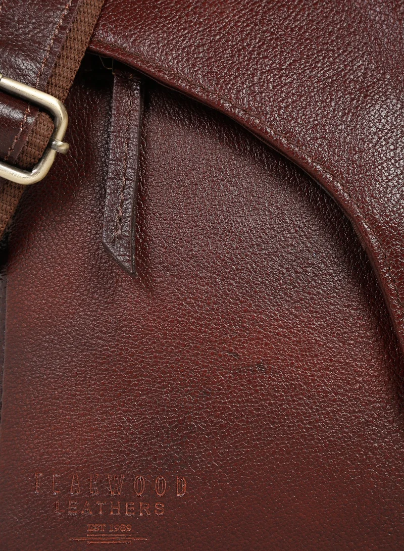 TEAKWOOD  Teakwood Genuine Leather Messenger Bag for Men | Cherry Brown Crossbody Sling Bag | Fits Tablet | Multi-Compartment | Adjustable Shoulder Strap | Lightweight Durable Design | Ideal for Office, Travel & Daily Use for Men | Best Price UAE
